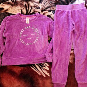 Justice Girls Soft Winter Pajamas Set Size Large Purple Fleece